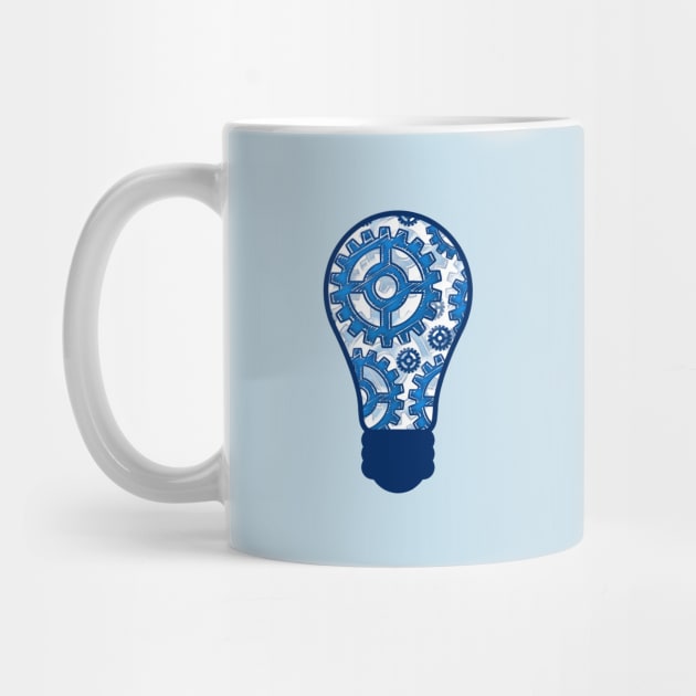 Blue gears light bulb by Gaspar Avila